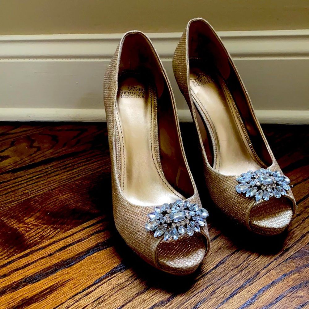 Gold High Heeled Peep Toe Shoes